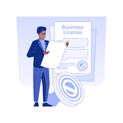 Business license isolated concept vector illustration. Business owner getting license and permit for working, legal company documentation and agreement, corporate paperwork vector concept.