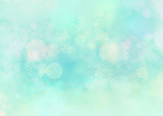 Watercolor background heaven bokeh lights painting in turquoise cyan blue green, soft colors with painted watercolor wash texture Fantasy fluffy baby clouds wallpaper. Funny kids dream paint design	
