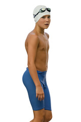 Young boy competing in a Swim Meet doing the breast stroke, butterfly, backstroke and freestyle
