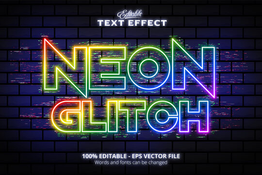 Editable text effect, wall texture and colorful background, Glitch Neon text, neon style