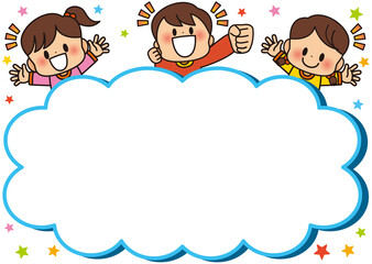 フレーム,吹き出し,子供,小学生,可愛い,生徒,園児,幼児,児童,幼稚園,保育園,保育,掲示板,セリフ,枠,メッセージ,学校用プリント,男の子,女の子,ボード,看板,ポイント,お知らせ,伝言,伝言板,楽しい,笑顔,元気,仲良し,喜ぶ,人物,タイトル,メモ帳,壁紙,メモ,飾り,見出し,シンプル,イラスト