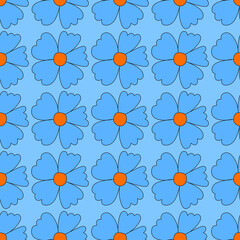 square vector seamless pattern - flower in hippie style.1970 good vibes.Funky and groovy 1970 daisy flower.Funky 1960 psychedelic ornament with floral.Kidcore kawaii wallpaper and fabric.Floral naive	