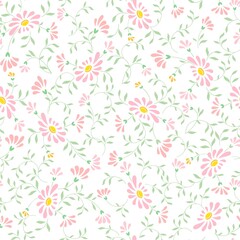 seamless abstract floral background. Pink flowers on white background. Vector pattern