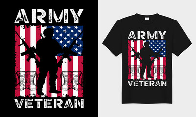 Army Veteran typography vector t-shirt design. Perfect for print items and bags, posters, cards, vector illustration. Isolated on black background