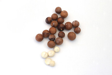 Macadamia nuts isolated on white background
