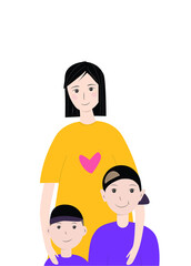Mom and kids flat illustration. Vector. 