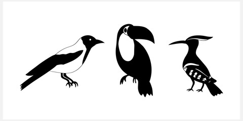 Doodle bird set clip art isolated. Hand drawn animal. Stencil drawing bird. Vector stock illustration. EPS 10