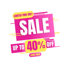 40% UP to off, LIMITED TIME ONLY, sale. pink and yellow design with abstract details in Vector illustration, super discount, Forty 