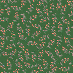 small wild flowers with twigs and leaves botanical seamless pattern