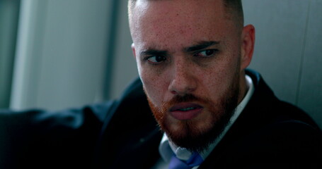 Stressed businessman feeling frustration and unhappy. Business man anxiety sitting on floor