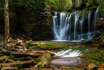 Falls of Elakala - Long Exposure of Waterfall in Autumn - Blackwater Falls State Park - Appalachian Mountain Region - West Virginia