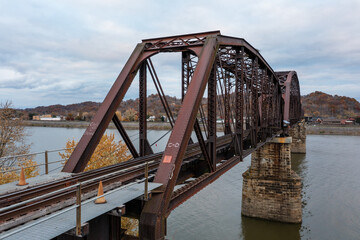 Cloudy Day View of Kanawha River Railroad and Norfolk Southern Railroad Through Truss Bridge - Pt. Pleasant, West Virginia and Gallipolis, OHio
