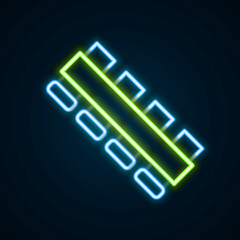Glowing neon line Hunting cartridge belt with cartridges icon isolated on black background. Bandolier sign. Hunter equipment, armament. Colorful outline concept. Vector