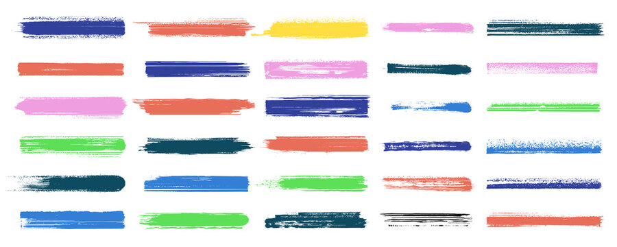 Highlight brush strokes is isolated on a white background. Brush stain or permanent marker pen stroke set. Select the brush lines. Marker color stroke, brush pen hand drawn underline.