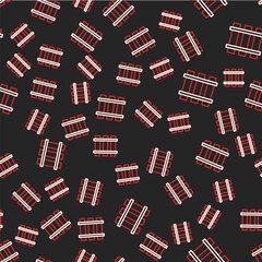 Line Railway barrier icon isolated seamless pattern on black background. Vector