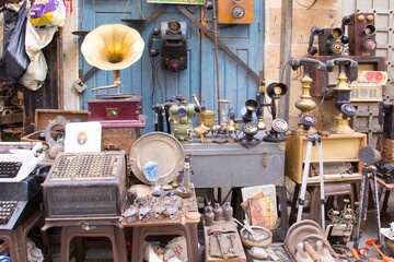 Fototapeta na wymiar Sale of antiques at the famous Khan el-Khalili market in Old Cairo