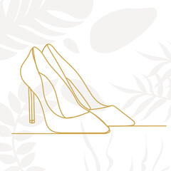 women's shoes drawing by one continuous line, on an abstract background, vector