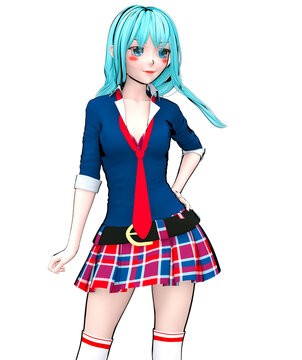 3D japanese anime schoolgirl.