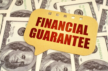 On the dollars is a sign with the inscription - Financial guarantee