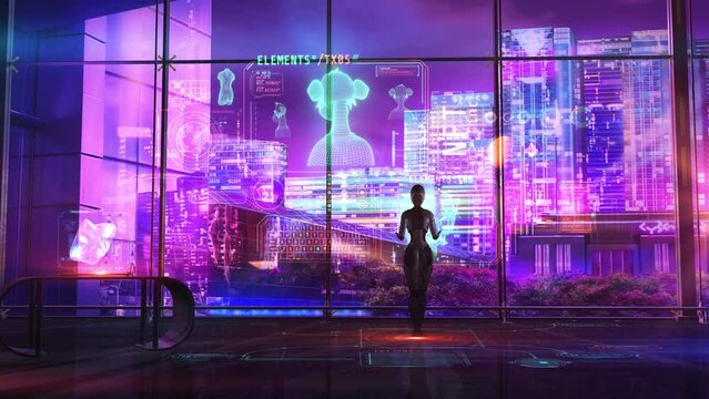 Background android and NFT in sci-fi colors