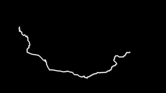 Mongolia map, country territory outline self drawing animation. Line art.