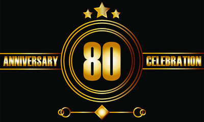 80 anniversary celebration. Eighty years birthday celebration banner with bright gold color.
