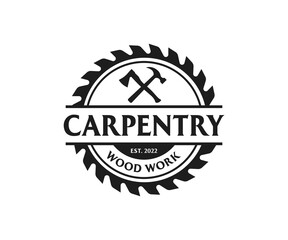Carpentry Retro Vintage Logo Design. Woodwork Logo Design Template	