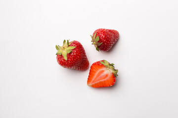 Fresh strawberries on white background, top view