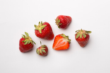 Fresh strawberries on white background, top view