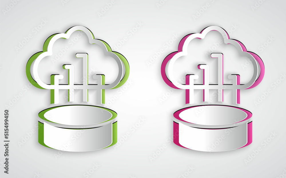 Aufkleber paper cut network cloud connection icon isolated on grey background. social technology. cloud comput