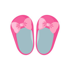 Cute pink baby shoes with a bow icon in flat style isolated on white balground.