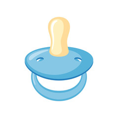 Blue baby pacifier icon in flat style isolated on white background.