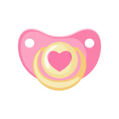 Pink baby pacifier icon in flat style isolated on white background.
