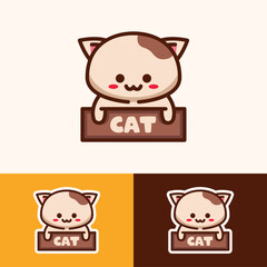 cute animal cat holding name logo design