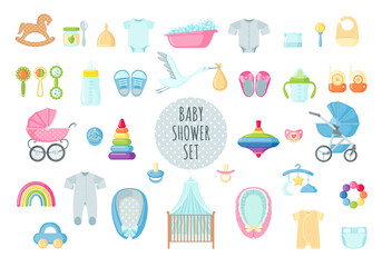 Set of cute baby elements. Baby shower collection.