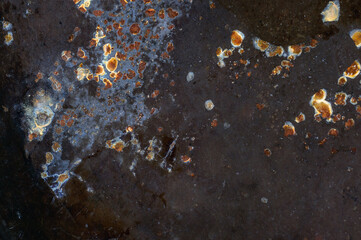 Texture of dark metal with rusty spots. Shabby old background, abstract image for design