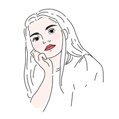 Girl line portrait. Vector illustration in modern trendy realistic minimal style
