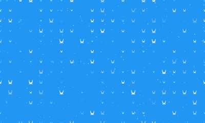 Naklejka na ściany i meble Seamless background pattern of evenly spaced white yoga hammock symbols of different sizes and opacity. Vector illustration on blue background with stars