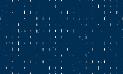 Seamless background pattern of evenly spaced white shampoo symbols of different sizes and opacity. Vector illustration on dark blue background with stars