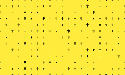 Seamless background pattern of evenly spaced black kite symbols of different sizes and opacity. Vector illustration on yellow background with stars