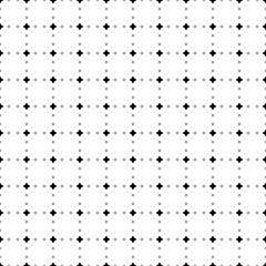 Square seamless background pattern from black quatrefoil symbols are different sizes and opacity. The pattern is evenly filled. Vector illustration on white background