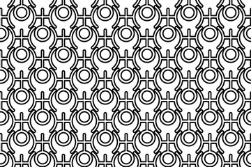 Seamless pattern completely filled with outlines of astrological uranus symbols. Elements are evenly spaced. Vector illustration on white background