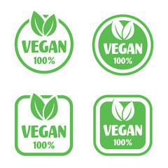 Vegan logo with green leaves 100 percent organic Vegetarian friendly diet, universal vegetarian symbol