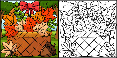 Thanksgiving Basket Of Autumn Leaves Illustration 