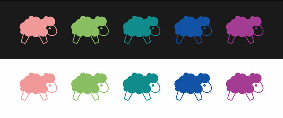 Set Sheep icon isolated on black and white background. Counting sheep to fall asleep. Vector