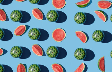 Pattern of watermelon on blue pastel background