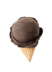 chocolate ice cream with cone isolated on white background