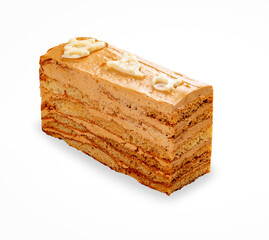 Cake with honey and sour cream. Fragment . On a white background. Isolated