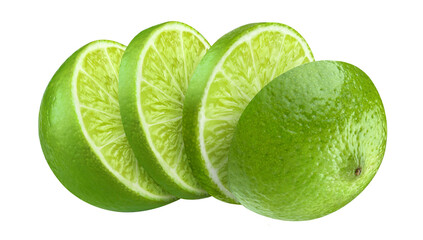 Slices of a fresh lime, isolated on white background