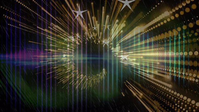 Animation of stars and lights moving in digital space